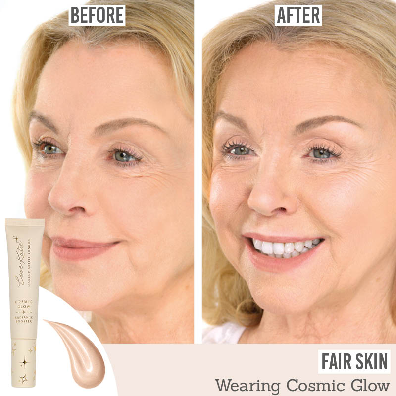 Love Katie Cosmic Glow Radiance Booster before and after results on fair skin