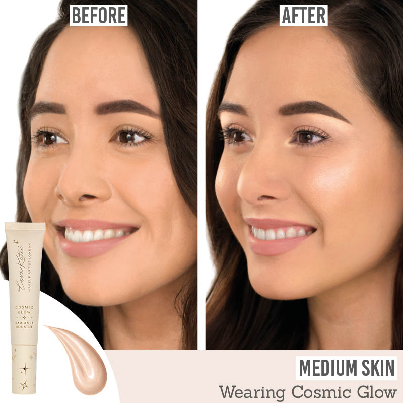 Love Katie Cosmic Glow Radiance Booster before and after results on medium skin