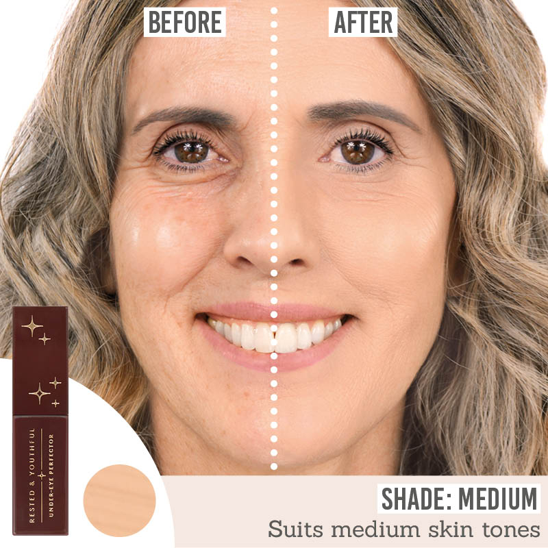 Love Katie Rested and Youthful Under-Eye Perfector before and after results on medium skin