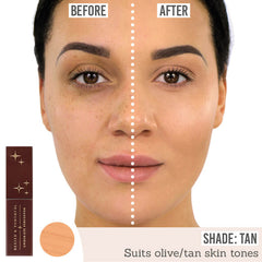 Love Katie Rested and Youthful Under-Eye Perfector before and after results on tan skin