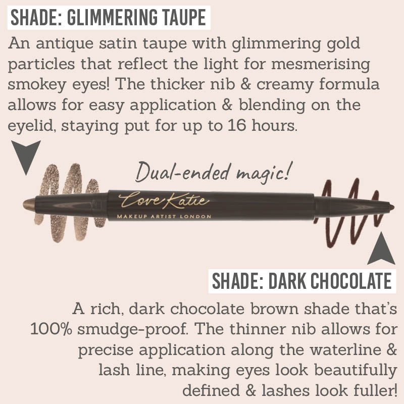 Love Katie Smokey Liner in Dark Chocolate - shades Glimmering Taupe and Dark Chocolate