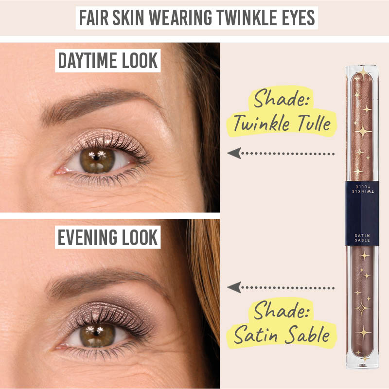 Love Katie Twinkle Eyes Cream Eyeshadow daytime and evening results on fair skin