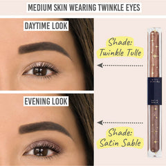 Love Katie Twinkle Eyes Cream Eyeshadow daytime and evening results on medium skin