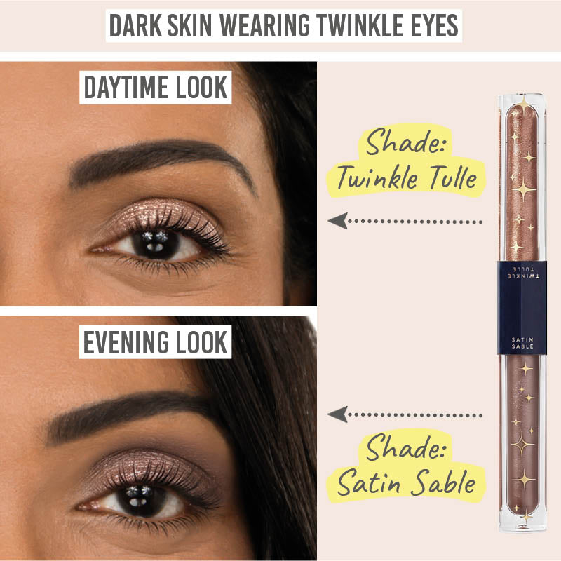 Love Katie Twinkle Eyes Cream Eyeshadow daytime and evening results on dark skin