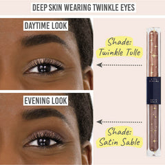 Love Katie Twinkle Eyes Cream Eyeshadow daytime and evening results on deep skin