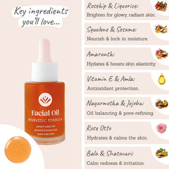 Magical Medicine Ayurvedic Oil - key ingredients - rosehip, liquorice, squalene, sesame, amaranth, vit e, nagarmotha, jojoba, rose, shatavari