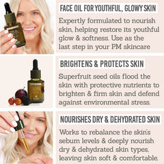 Mazillo Facial Oil Key Benefits - Face oil for youthful, glowy skin, brightens & protects skin, nourishes dry & dehydrated skin