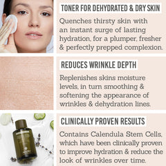 Mazillo Regenerate + Protect Essence Toner Key Benefits - Toner for dehydrated & dry skin, reduces wrinkle depth, clinically proven results