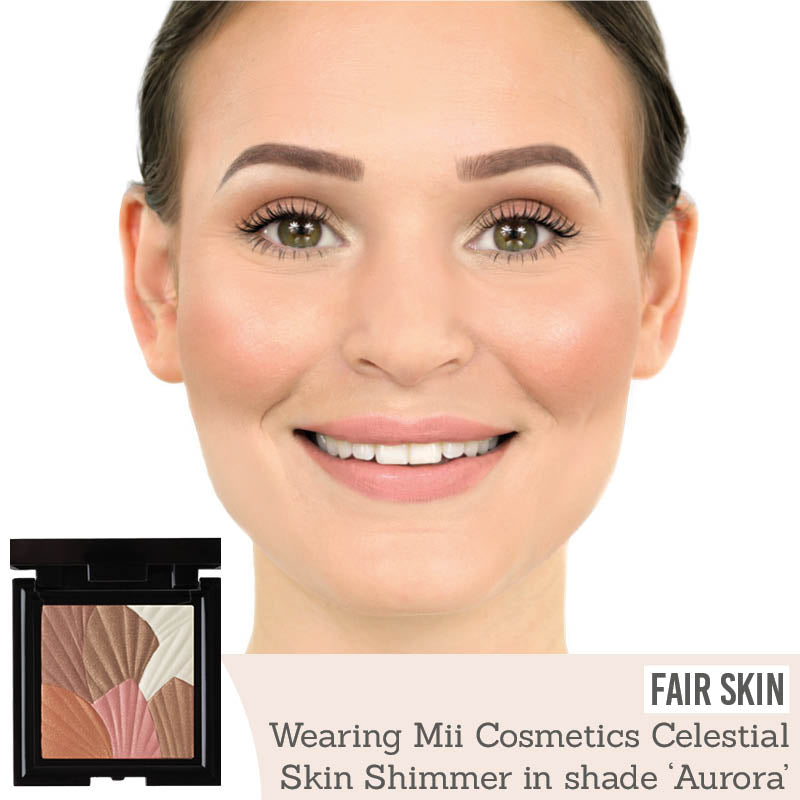 Mii Cosmetics Celestial Skin Shimmer in Aurora on fair skin