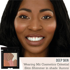 Mii Cosmetics Celestial Skin Shimmer in Aurora on deep skin 