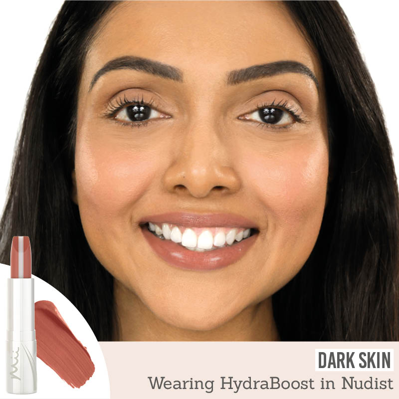 Mii Hydraboost Lip Lover Lipstick in shade 'Nudist' on dark skin