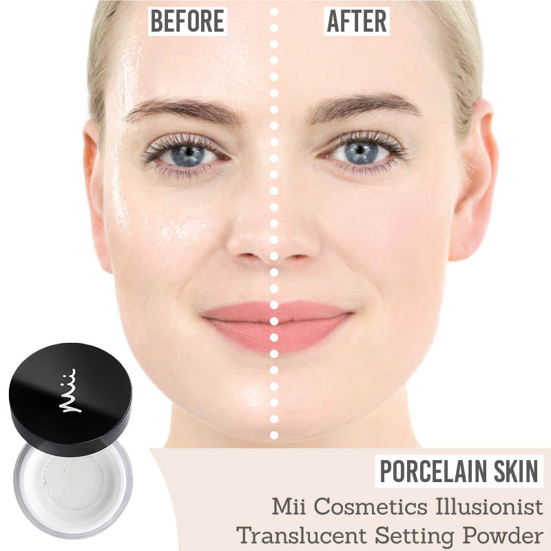 Mii Cosmetics Illusionist Translucent Setting Powder on porcelain skin