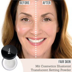 Mii Cosmetics Illusionist Translucent Setting Powder on fair skin