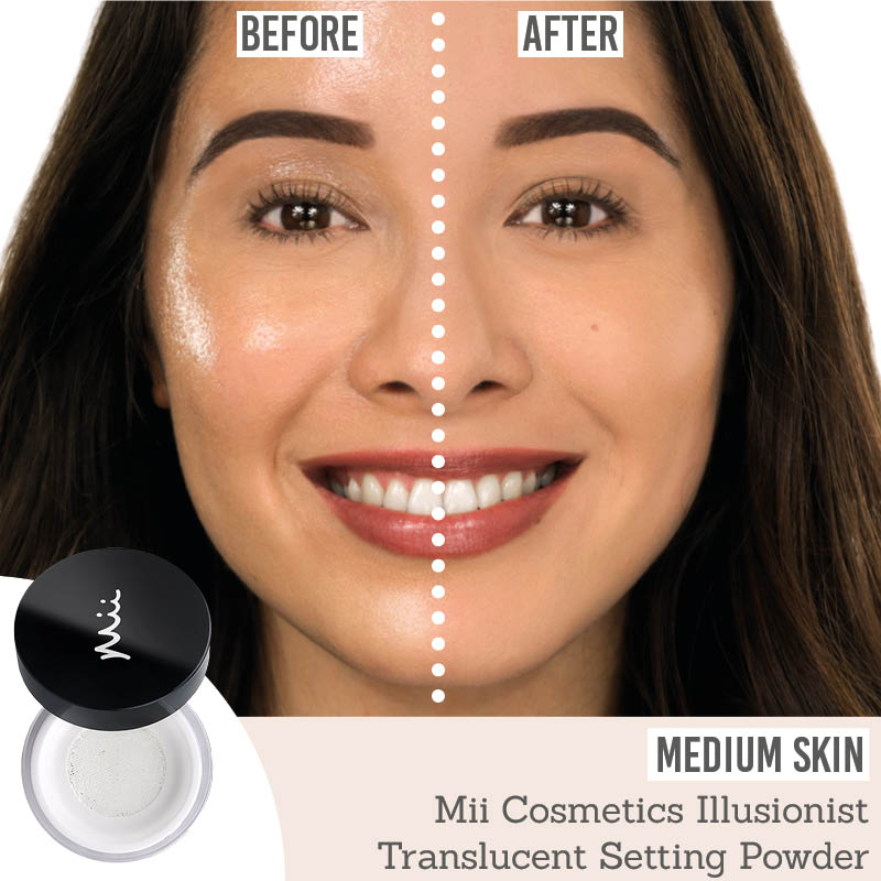 Mii Cosmetics Illusionist Translucent Setting Powder on medium skin
