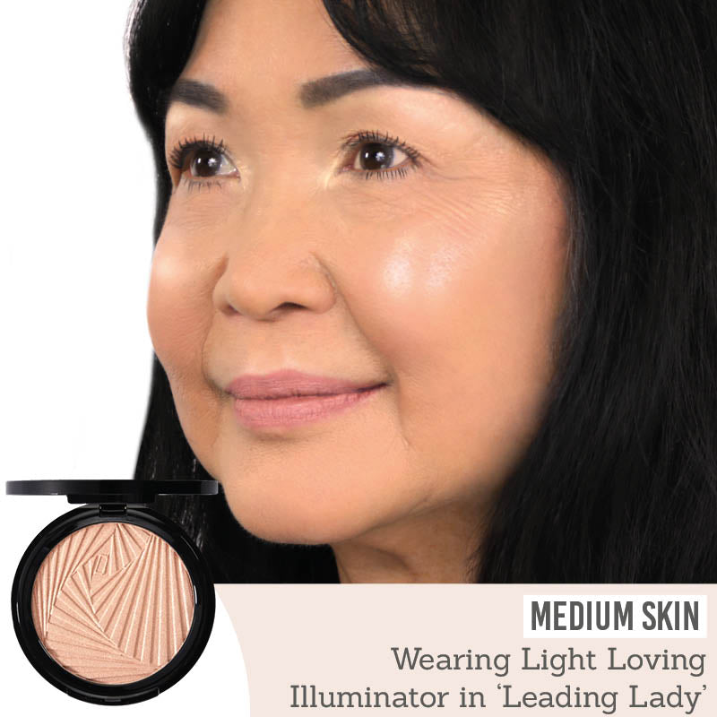 Mii Cosmetics Light Loving Illuminator in Leading Lady on medium skin