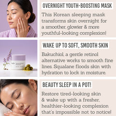 Ondo Beauty Squalane & Bakuchiol Sleeping Pack Key Benefits - Overnight yout-boosting mask, wake up to soft, smooth skin, beauty sleep in a pot