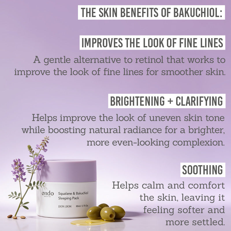Ondo Beauty Squalane & Bakuchiol Sleeping Pack - The skin benefits of bakuchiol - improves look of fine lines, brightening + clarifying, soothing