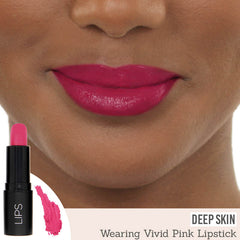 Rageism Beauty Matte Lipstick in Vivid Pink on deep skin