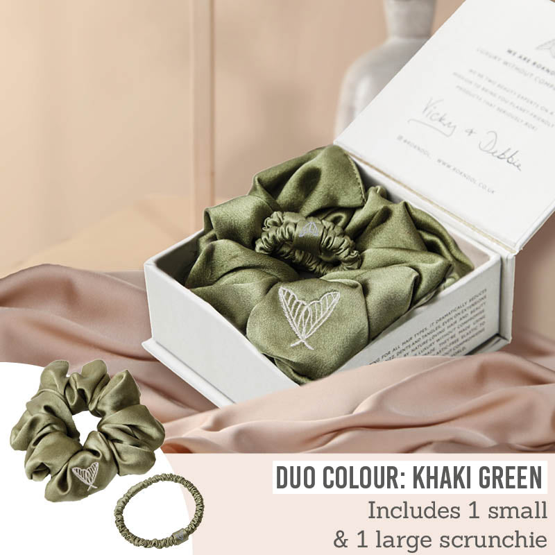 ROKNDOL The Ultimate Duo Silk Scrunchies in Khaki Green