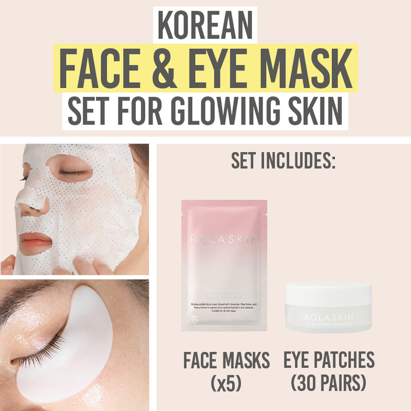 Rola Skin Ultra Hydrating Glow Sheet Mask & Glow Restore Eye Patches - Beauty and the Boutique - Korean face & eye mask set for glowing skin