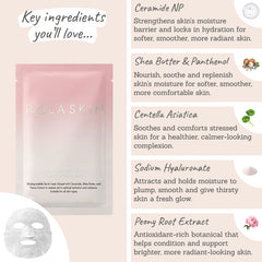 Rola Skin Ultra Hydrating Glow Sheet Mask Key Ingredients - Ceramide NP, shea butter & panthenol, centella asiatica, sodium hyaluronate, peony extract
