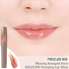 Rosegold Paris GOLDLIPS Plumping Lip Gloss on porcelain skin