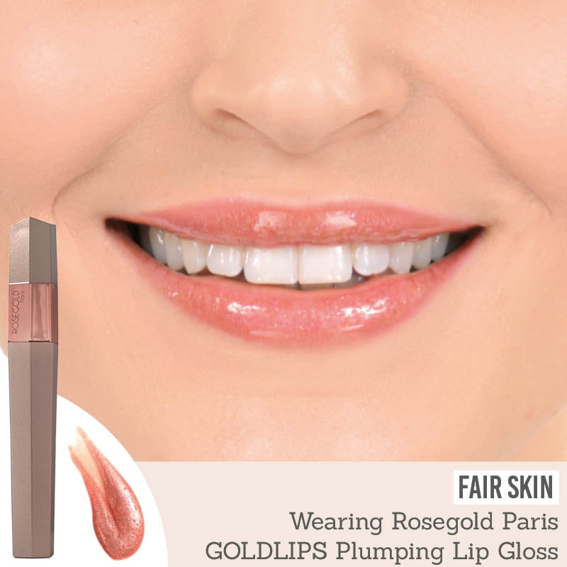 Rosegold Paris GOLDLIPS Plumping Lip Gloss on fair skin