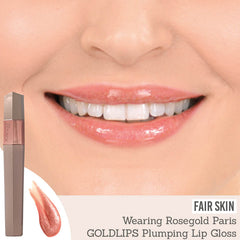 Rosegold Paris GOLDLIPS Plumping Lip Gloss on fair skin