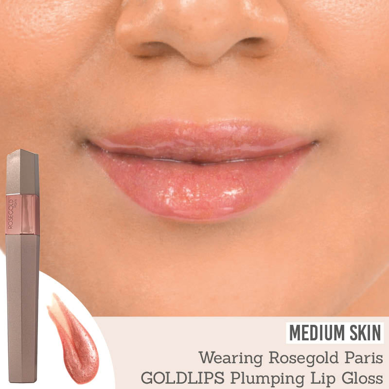 Rosegold Paris GOLDLIPS Plumping Lip Gloss on medium skin