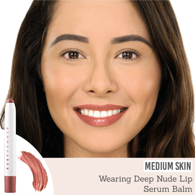 Ruby Hammer Deep Nude Lip Serum Balm on medium skin
