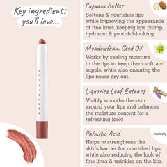 Ruby Hammer Deep Nude Lip Serum Balm key ingredients - cupuacu butter, meadofoam seed oil, liquorice leaf extract, palmitic acid