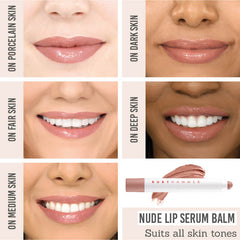 Ruby Hammer Lip Serum Balm in Nude results on different skin tones