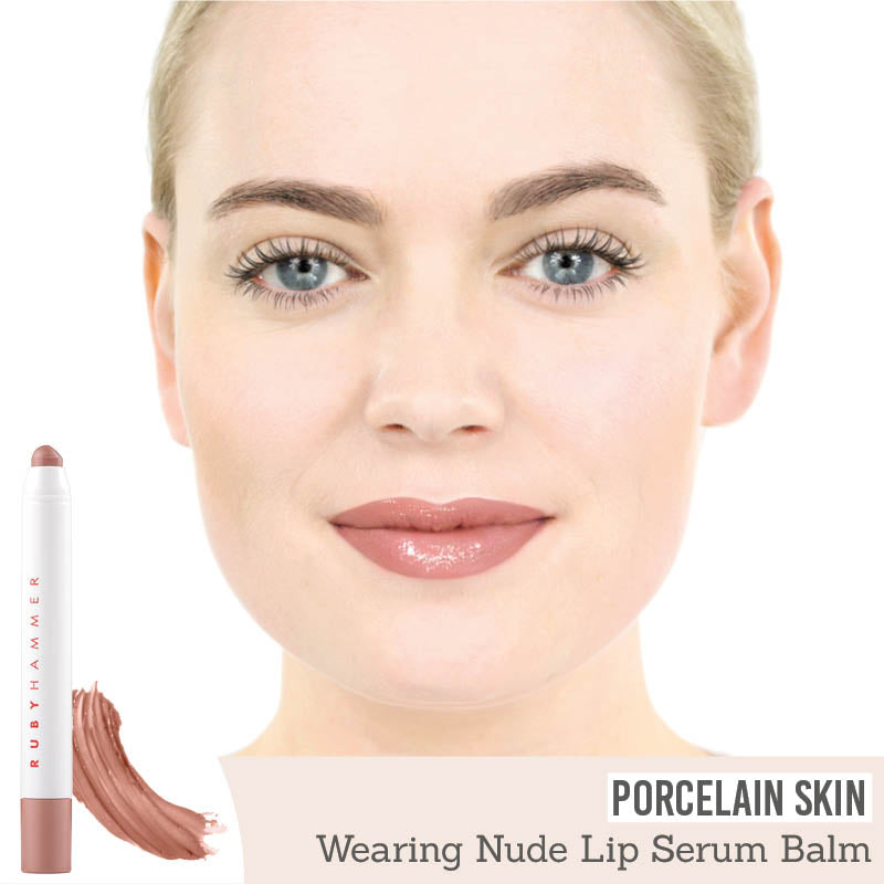 Ruby Hammer Lip Serum Balm in Nude results on porcelain skin