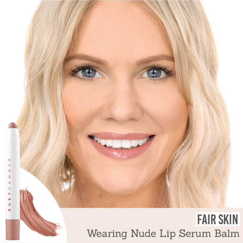 Ruby Hammer Lip Serum Balm in Nude results on fair skin