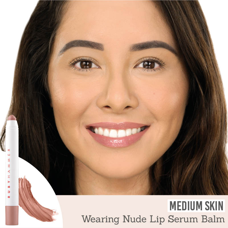 Ruby Hammer Lip Serum Balm in Nude results on medium skin
