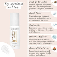 Skin & Co Glow Elixir Serum Key Ingredients - black winter truffle, peptide fusion, niacinamide, hyaluronic acid & sodium, botanical oil & extracts