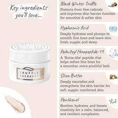 Skin & Co Truffle Therapy Day Crème key ingredients - Black winter truffle, hyaluronic acid, palmitoyl hexapeptide-19, shea butter, panthenol