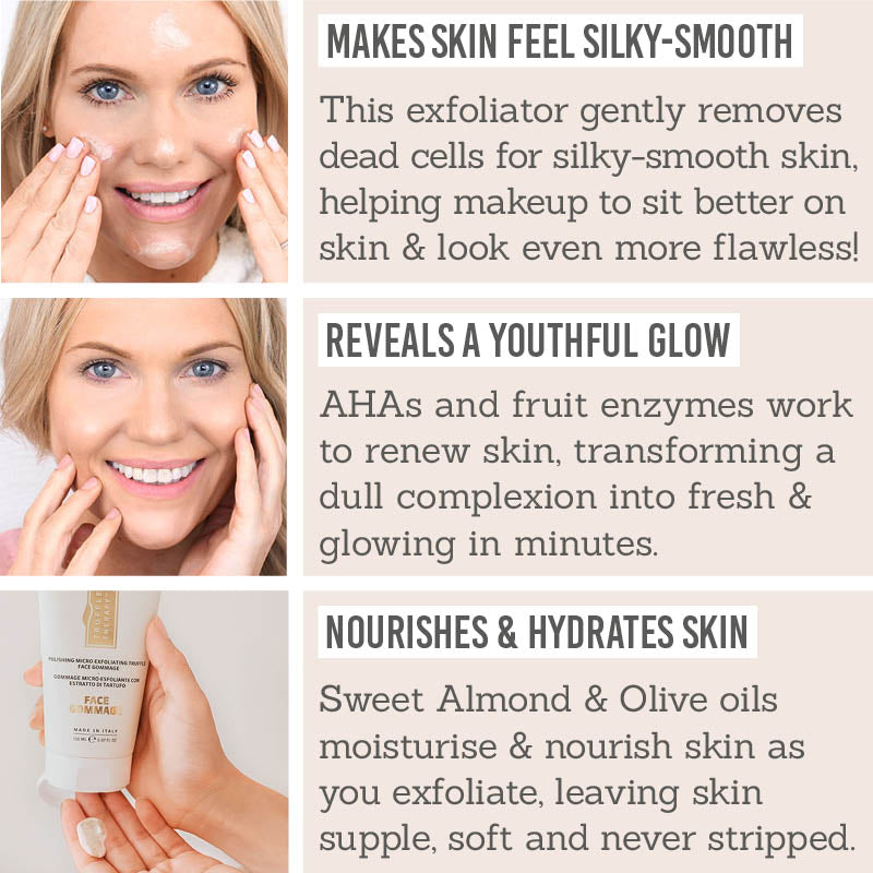 Skin & Co Truffle Therapy Face Gommage Micro-Exfoliator Key Benefits - Makes skin feel silky-smooth, reveals a youthful glow, nourishes & hydrates skin
