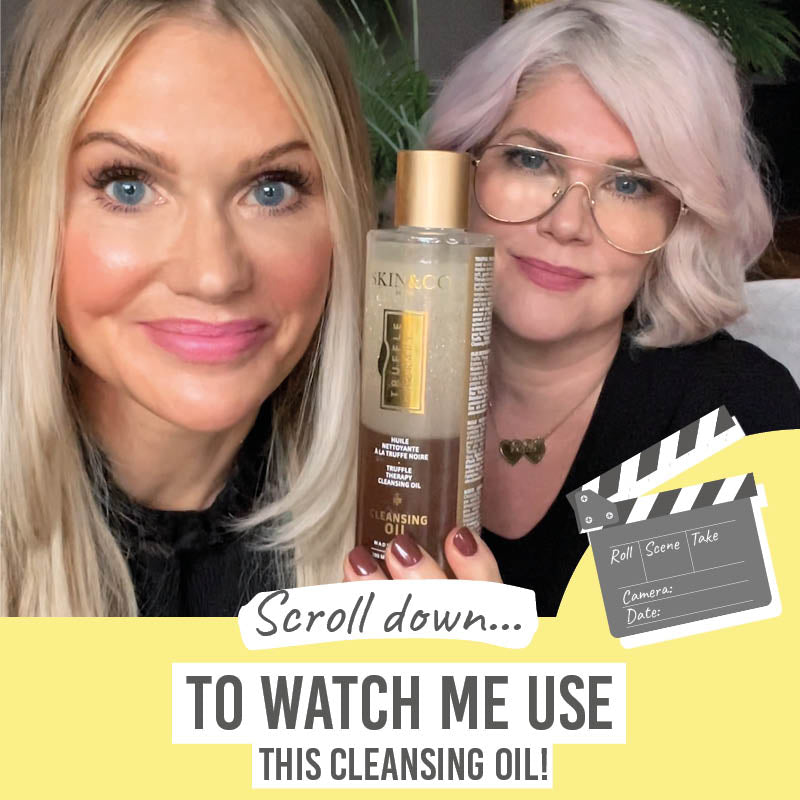 Scroll down to watch SKIN and CO Truffle Therapy Cleansing Oil in action