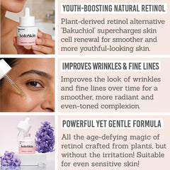 SoloSkin Bakuchiol Oil Key benefits - youth-boosting natural retinol, improves wrinkles & fine lines, powerful yet gentle formula 