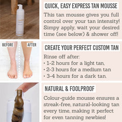 Benefits of Sontse Golden Hour Express Self-Tan Mousse - Quick, easy express tan mousse, create your perfect custom tan, natural and foolproof