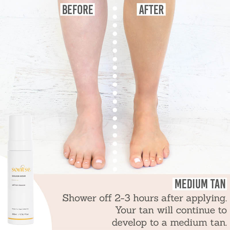 Sontse Golden Hour Express Self-Tan Mousse - how to create a medium tan