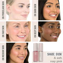 SOSU Lifted Cheek Blush & Highlighter Duo in shade Dusk on various skin tones
