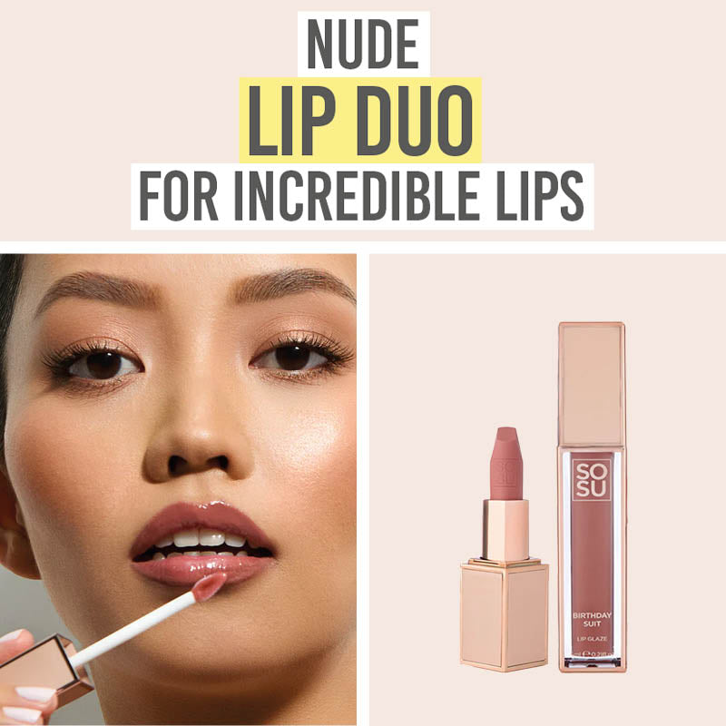 SOSU Birthday Suit Lip Duo - Beauty and the Boutique - Nude lip duo for incredible lips
