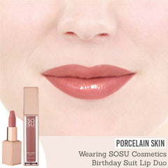 SOSU Birthday Suit Lip Duo on porcelain skin