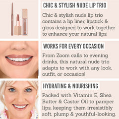 SOSU Natural Nude Lip Trio Key Benefits - Chic & stylish nude lip trio, works for every occasion, hydrating & nourishing