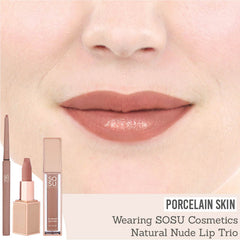 SOSU Natural Nude Lip Trio on porcelain skin
