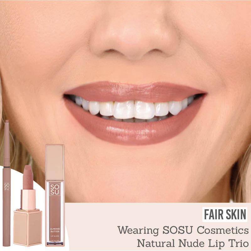 SOSU Natural Nude Lip Trio on fair skin