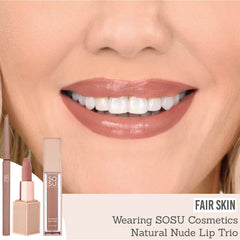 SOSU Natural Nude Lip Trio on fair skin