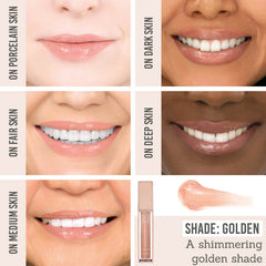 SOSU Shimmer Lip Glaze Duo in shade Golden on different skin tones